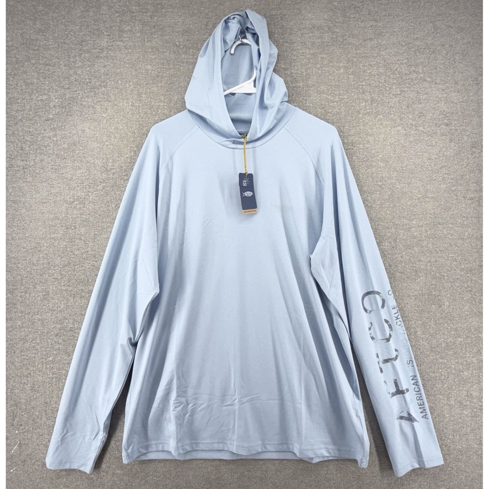 AFTCO Fishing Pullover Hoodie Men Size Large Light Blue Boating UPF 50 NEW $45